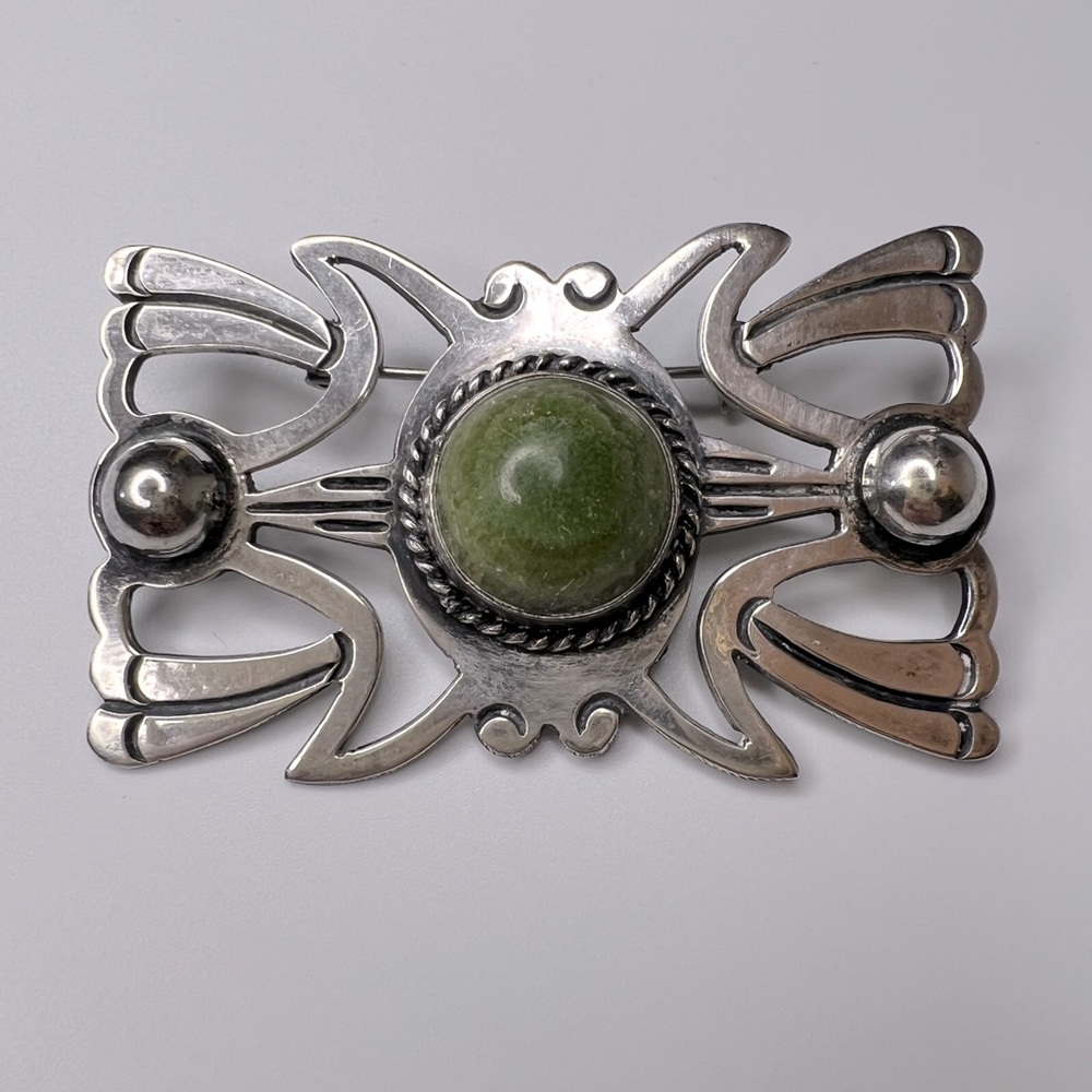 Vintage Mexico Silver Brooch with Variscite